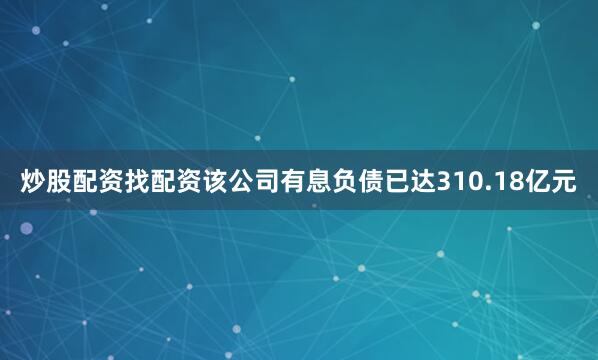 炒股配资找配资该公司有息负债已达310.18亿元